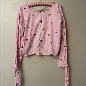 Embroidered Pink Long Sleeve Women's Top